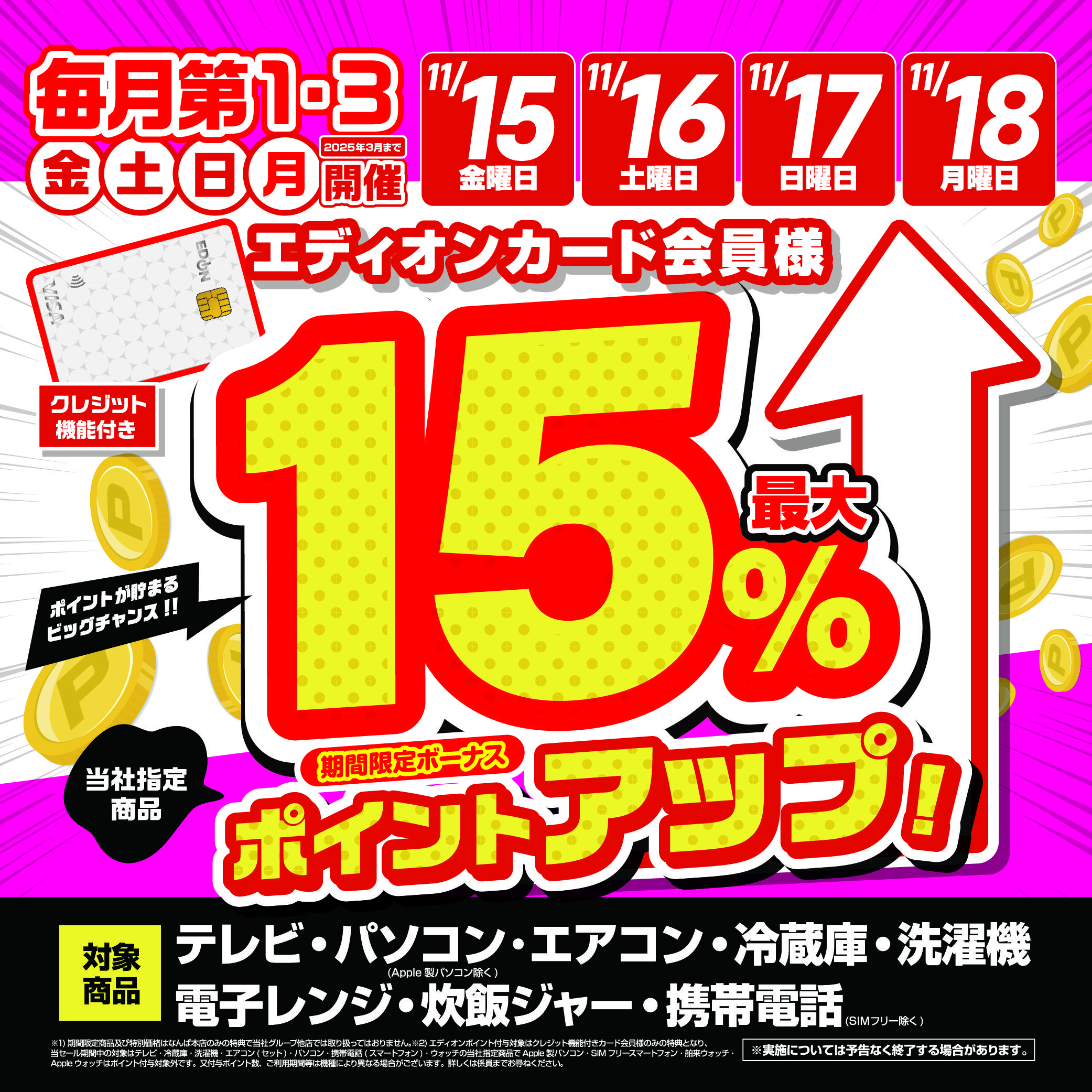 【エディオンカード会員様限定】15％ポイント還元！